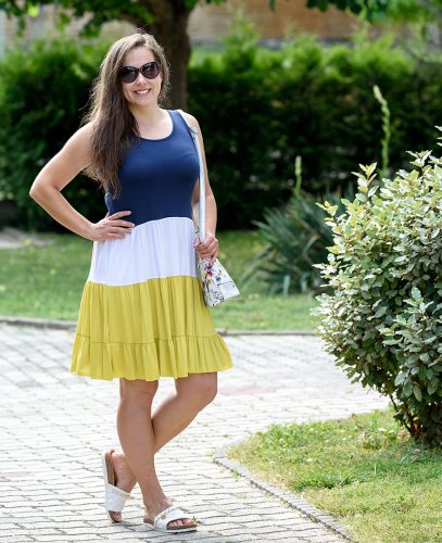 Tricolor fodros ruha (sárga-fehér-kék) (S-L)