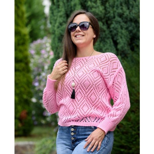 Kötött rózsaszín pulóver nyaklánccal (M-XL)