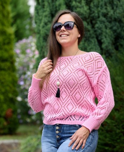 Kötött rózsaszín pulóver nyaklánccal (M-XL)