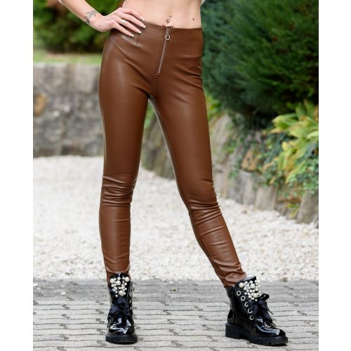 Barna zipzáras bőrhatású nadrág (S-XL)