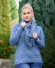 Extra méretű kék kötött pulóver sállal (L-XL)