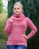 Kötött önmagában kockamintás pink pulóver sállal (M/L-L/XL)
