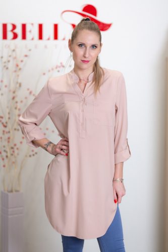 Gallér nélküli hosszított rózsaszín ing (S-L)