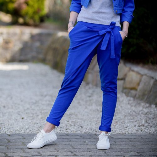 Egyszínű átlapolt kék nadrág (S-M)