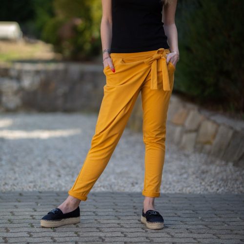 Egyszínű átlapolt okkersárga nadrág (S-M)