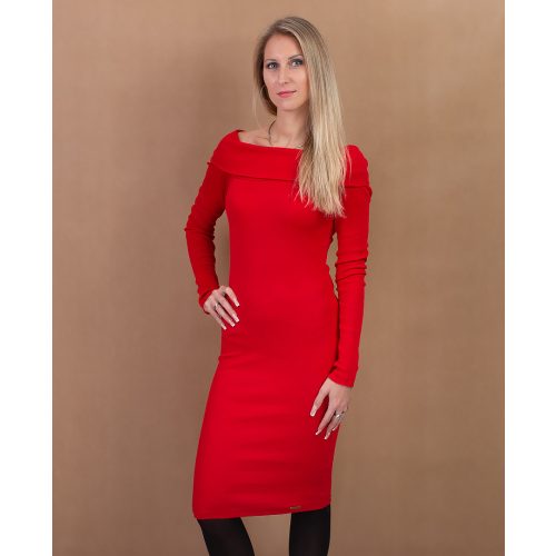 Váll nélküli piros ruha (S-M)