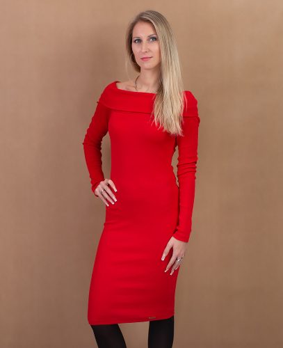 Váll nélküli piros ruha (S-M)