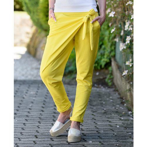Egyszínű átlapolt sárga nadrág (S-M)