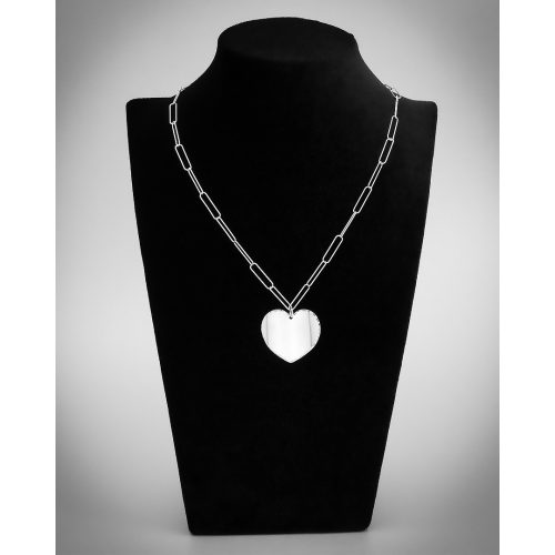 Lekerekített szemes ezüst nyaklánc hajlított szív medállal