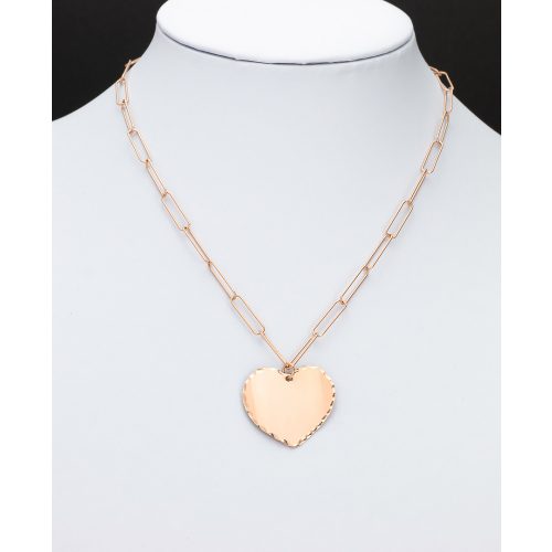 Bronz bevonatú lekerekített szemes ezüst nyaklánc hajlított szív medállal